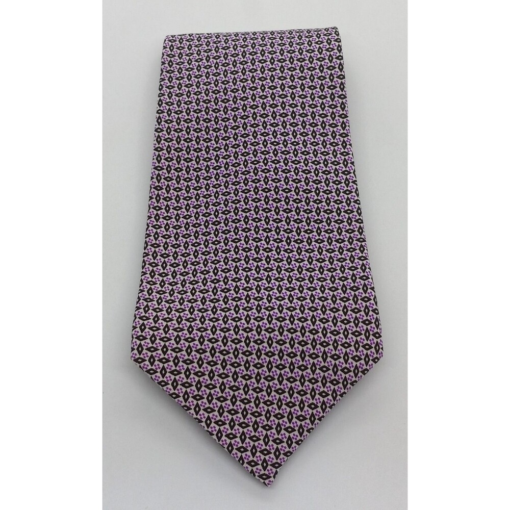 Polo Ralph Lauren Silk Necktie. White Black Purple Men's Tie. USA  58" x 4"